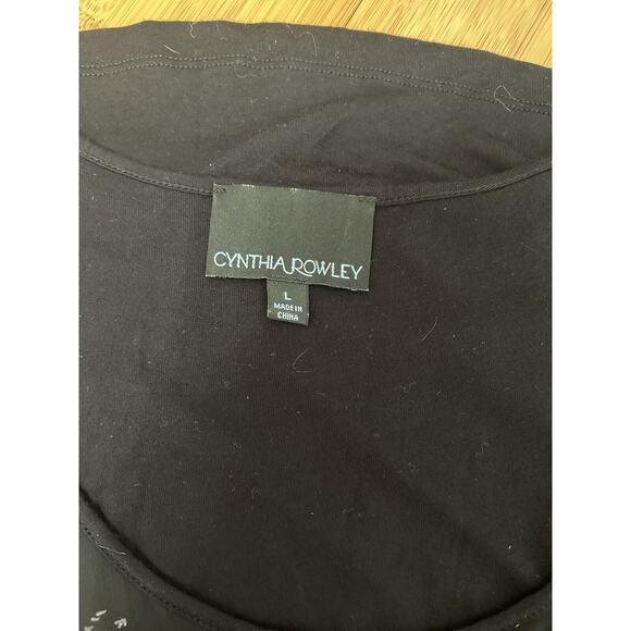 Cynthia Rowley Black Sheer Embroidered Tank Dark Romantic Boho Lux Size Large - Picture 3 of 3